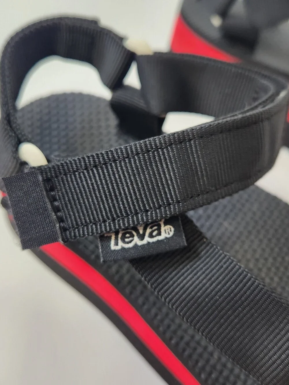 Teva Black Strappy Platform Sandals with Red Stripe - Picture 8 of 13